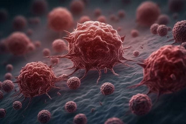 3D-Illustration von wandernden Krebszellen.